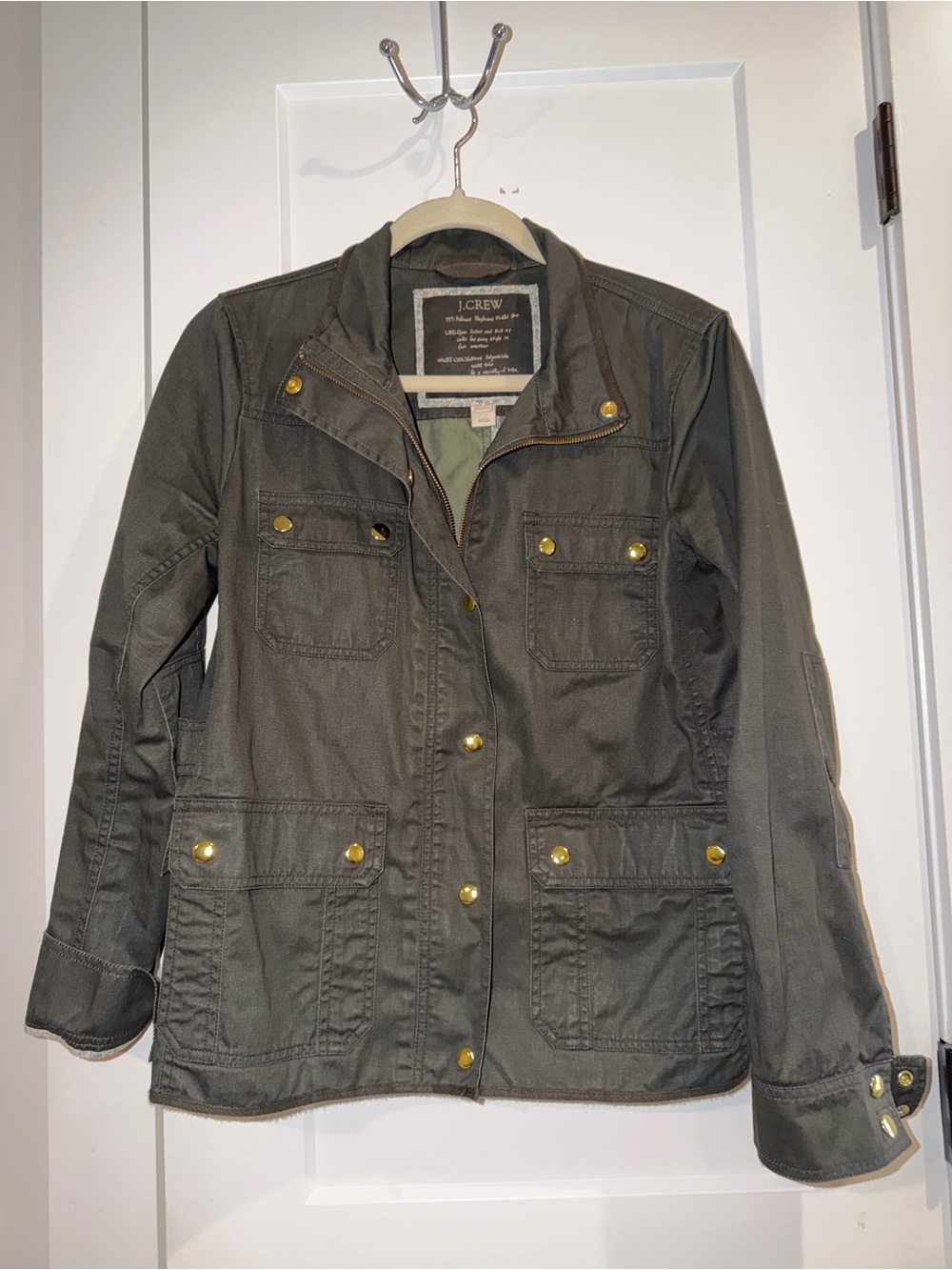 J. Crew Olive Utility Jacket with Brass Snap Details